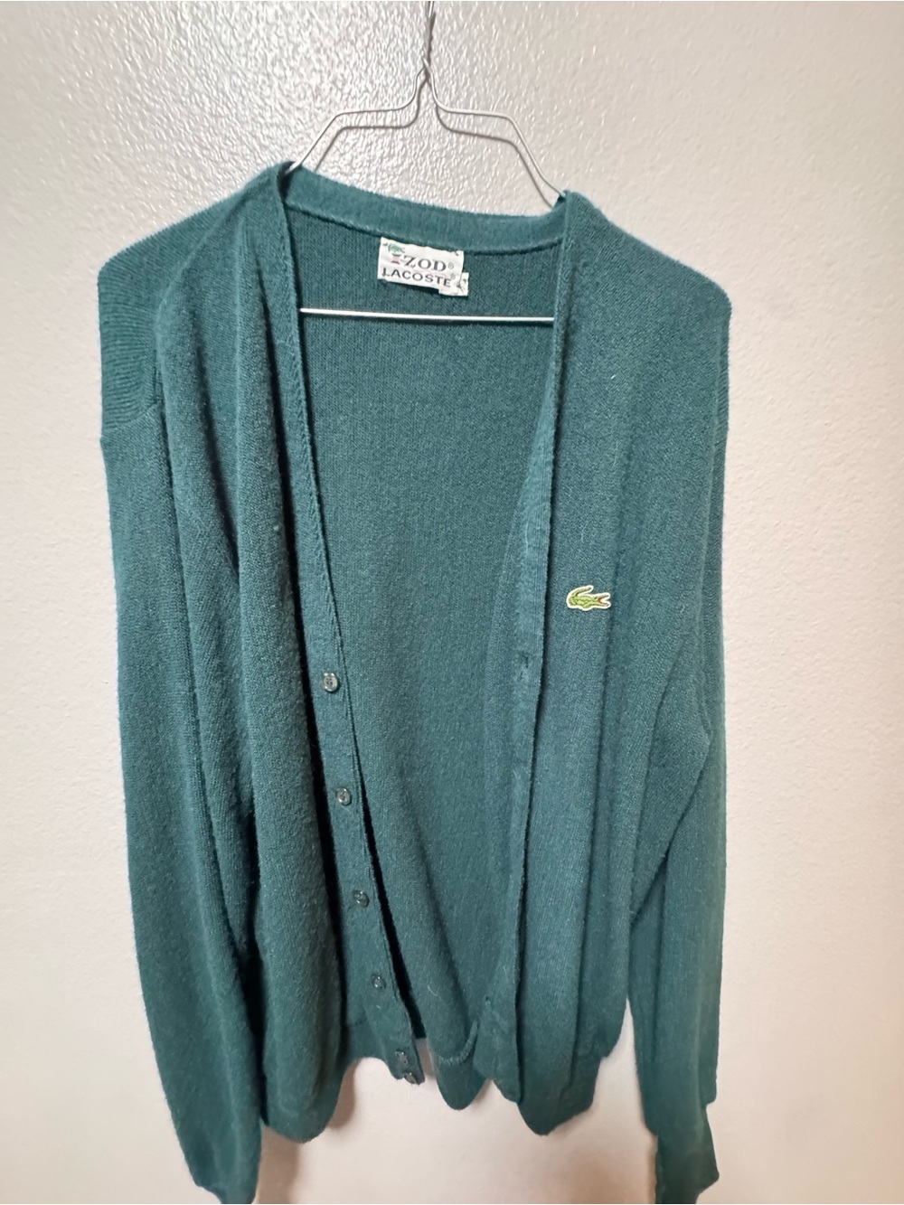 Vintage Lacoste Green Button-Up V-Neck Cardigan Sweater